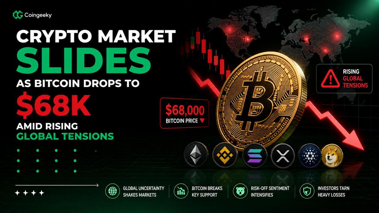 Crypto Market Slides as Bitcoin Drops to $68K Amid Rising Global Tensions