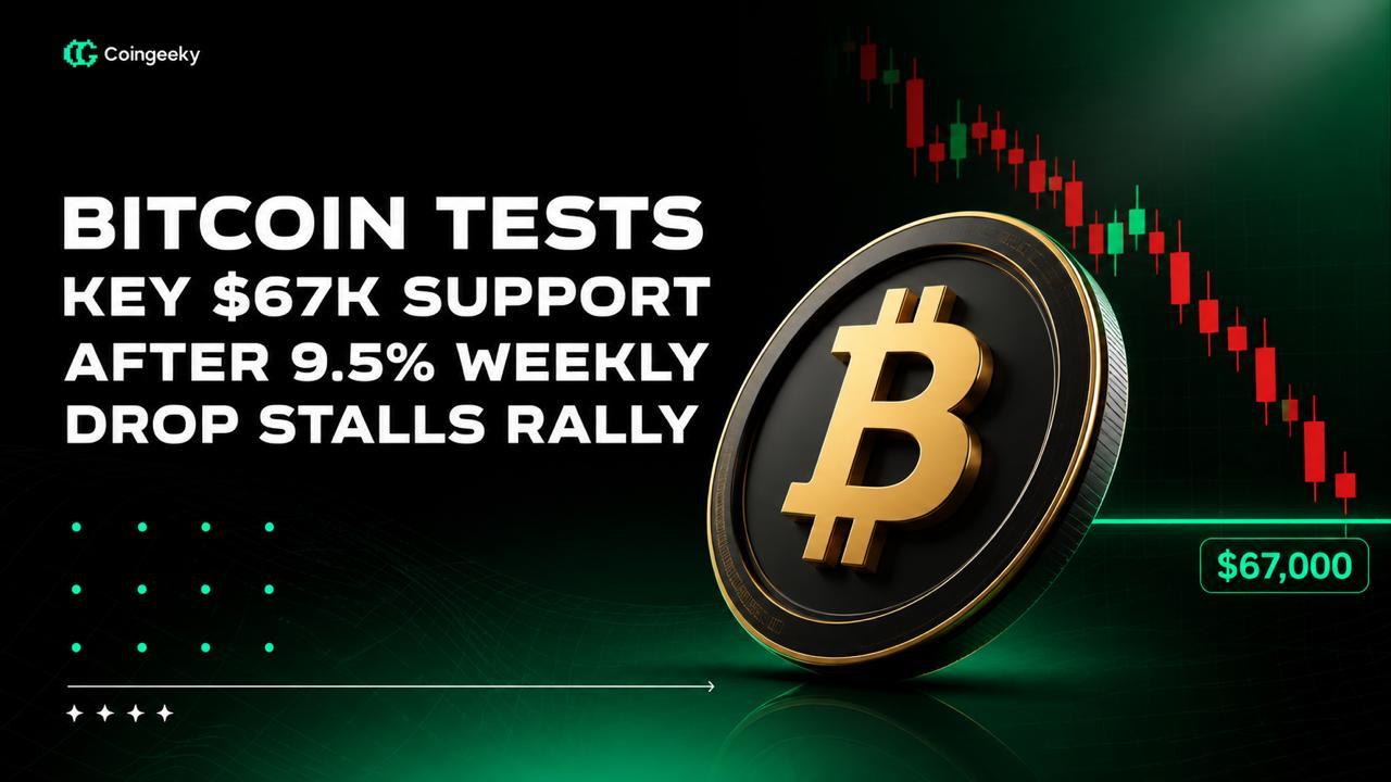 Bitcoin Tests Key $67K Support After 9.5% Weekly Drop Stalls Rally