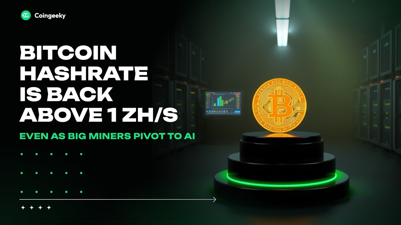 Bitcoin hashrate is back above 1 ZH/s even as big miners pivot to AI, and difficulty is set to rise again