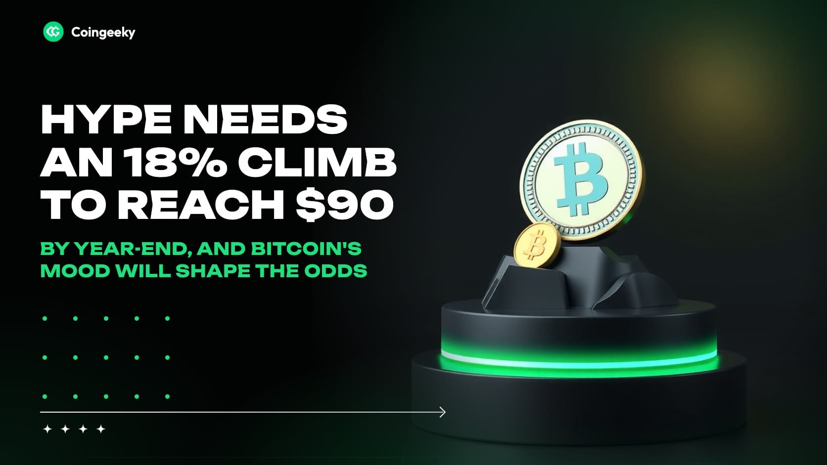 HYPE needs an 18% climb to reach $90 by year-end, and Bitcoin's mood will shape the odds